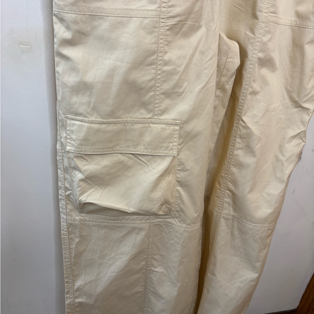 ZARA NWOT Women's Beige Cotton Cargo Utility Wide Leg Zip Jumpsuit - Picture 12 of 14